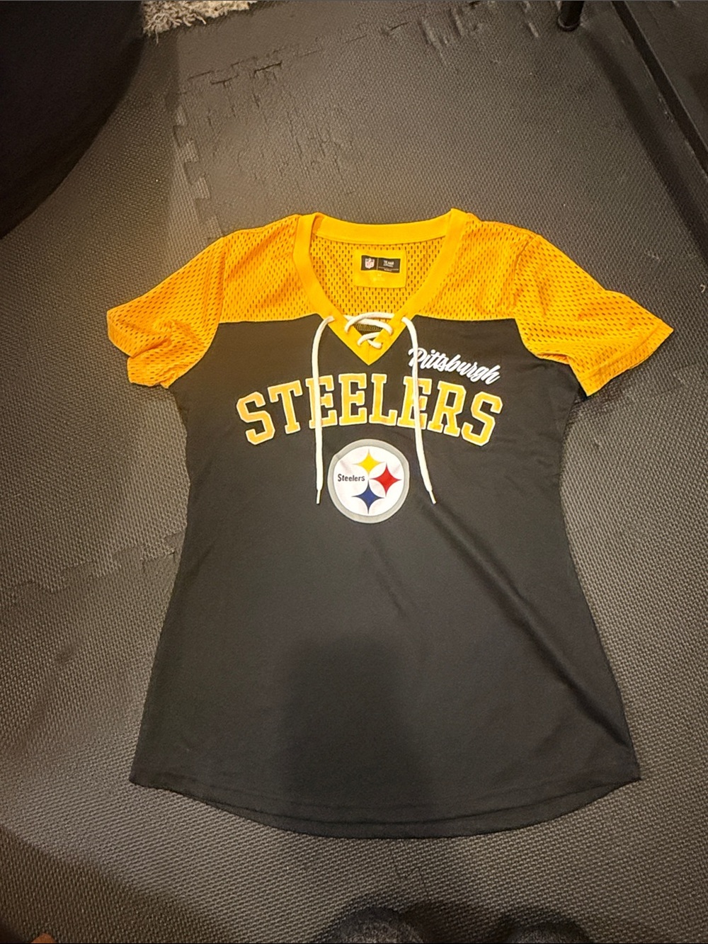 NFL Pittsburgh Steelers Black and Gold Women’s Lace-Up Jersey